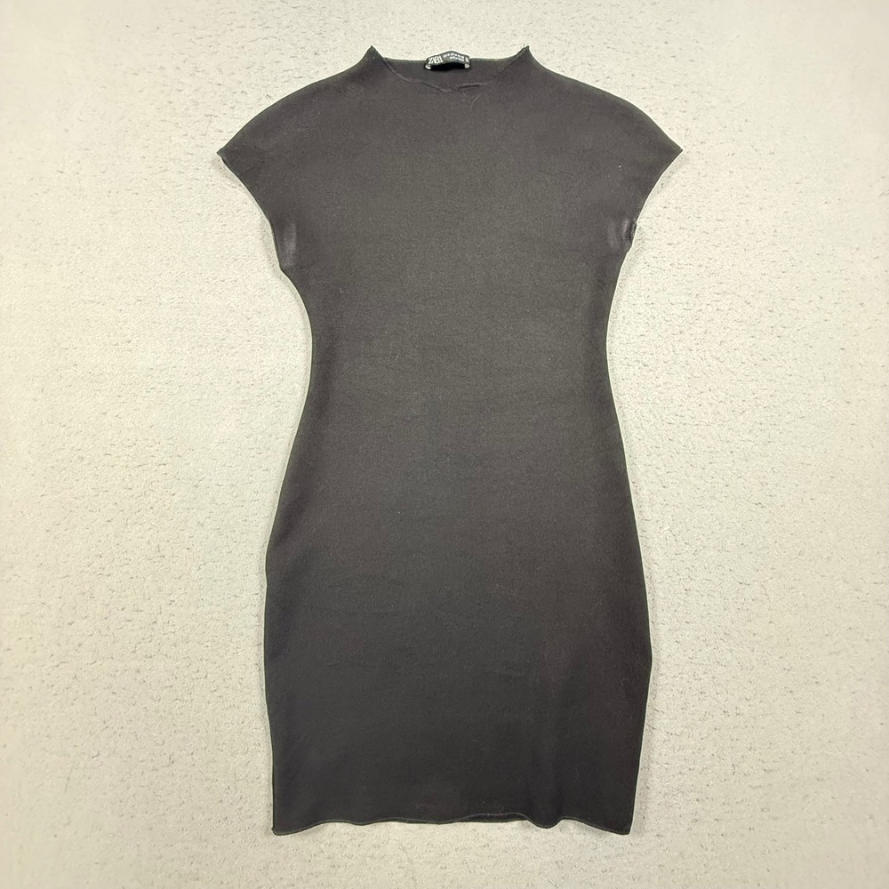 Zara Black Mock Neck Sleeveless Knit Bodycon Mini Dress Womens Medium